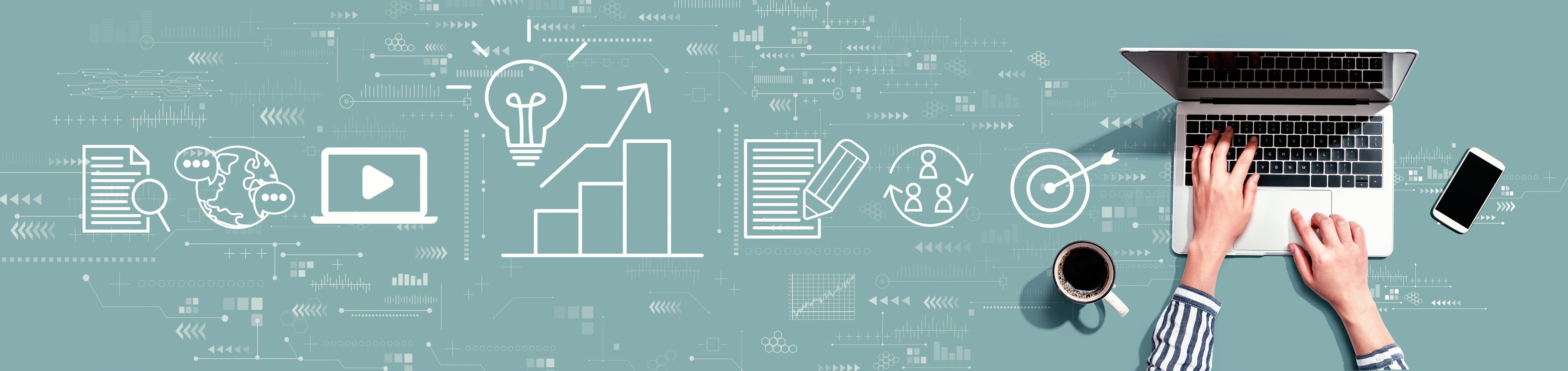 Content marketing concept with person using laptop